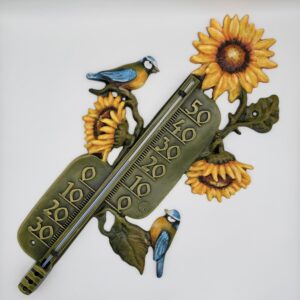 Außenthermometer Kunstguss - Sonnenblumen & Meisen